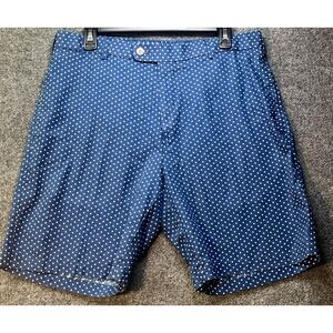 Peter Millar Mens Shorts 34 Polka Dot Blue White Linen Blend‎ Casual Golf